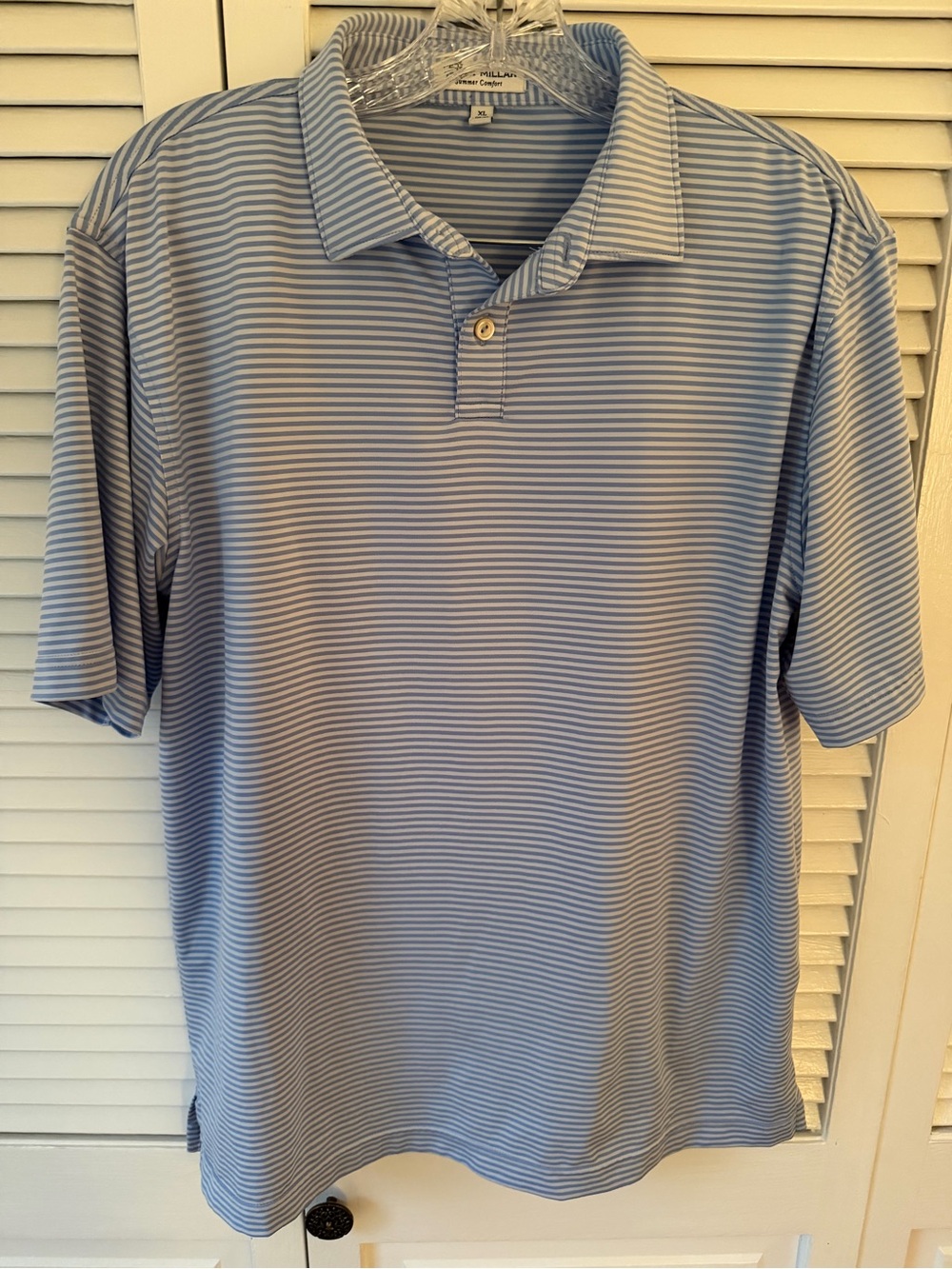 Peter Millar Light Blue and White Striped Polo